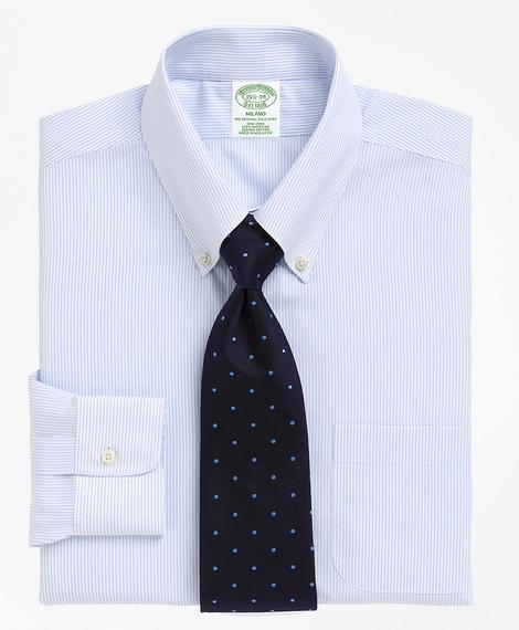 Erkek mavi/beyaz çizgili non-iron milano kesim klasik gömlek