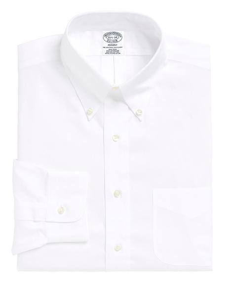 Erkek beyaz non-iron regent kesim düğmeli yaka klasik gömlek