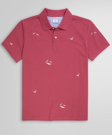 Erkek kırmızı martı nakışlı polo yaka t-shirt